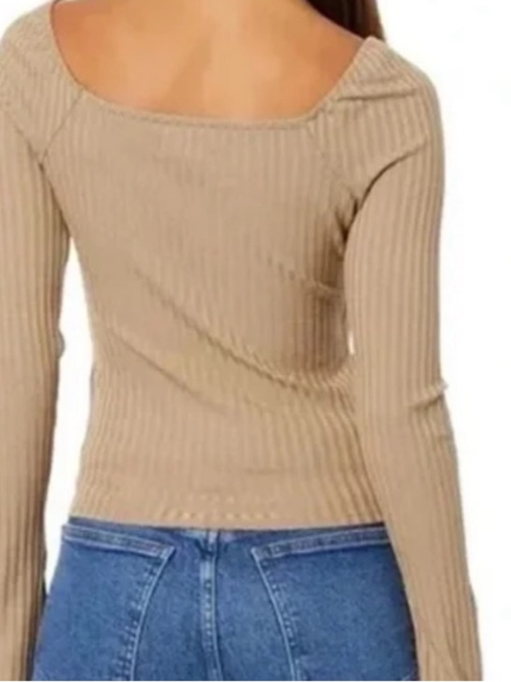 Madewell Ribbed Square Neck Long Sleeve Top — Camel Tan